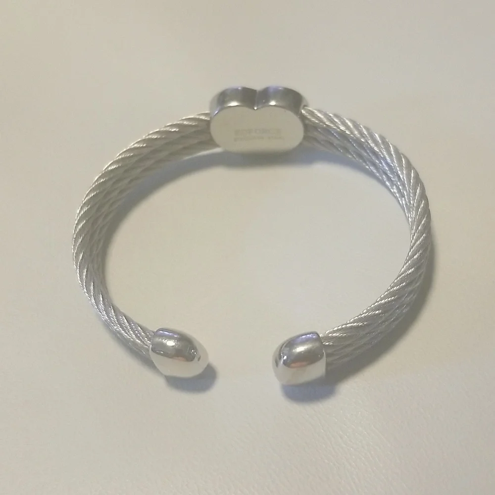 Women's Edforce Stainless Steel Rope Cuff Bracelet with Heart; Silver; O/S - Picture 2 of 8